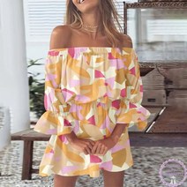 플라워 오프숄더 원피스 롱 슬림 빅사이즈 셔링 레이스 볼륨 미니 Sundress