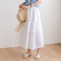 [바보사랑] 여성 여름 데일리 밴딩 자수 플레어스커트[디작소]