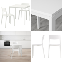 이케아 2인용 식탁세트 MELLTORP 멜토르프/JANINGE 야닝에 테이블+의자2 화이트/화이트 75x75 cm