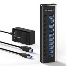 36W(12V/3A) 전원 공급 장치가 있는 RSHTECH USB Hub Active 3.0 충전 및 데이터 전송을 위한 알루미늄 10포트 USB 3.0 허브 ON/OFF 스위치 및 전원 공급 장치(RSH-A10)가 있는 USB 3.0 다중 포트 분배기 -11971