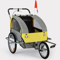 자전거 트레일러 웨건 카라반 연결장치 트윈유모차 2인승 후방 트레일러, 노란색