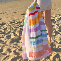 웨이비 대형 판초겸용 똑딱이 비치타올 10종, 스트라이프, 1개