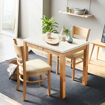 베스트리빙 캘빈 2인 대리석식탁세트/의자2개 2color, 화이트대리석-아이보리좌판의자