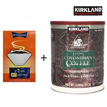 커클랜드 콜롬비아 1.36kg 원두 분쇄 커피, 파인[다크로스트] 커피필터100매, 1캔
