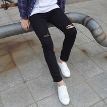 더간지 칼구제 블랙진 무릎 칼선 데일리 부드러운 흑청