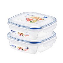 락앤락 3칸 나눔 플라스틱용기 소 HPL971, 750ml, 2개
