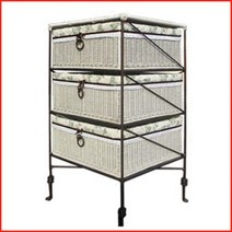 라탄 3단 화이트 서랍장 / 수납장 수납함 수입 가구 고급 흰색 하얀색 백색 옷장 나무 바구니 베이비장 보관함 수납 옷수납장 철제 체스트 침실 코너장 콘솔 디자인 아이방 안방 의류