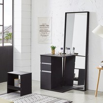 제이앤제이 모던시크 와이드 전신거울 화장대, 화장대+의자(서랍형)_블랙