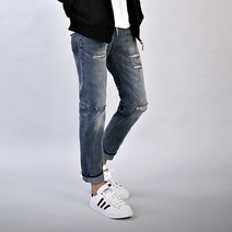 [데님공방] 남자 스판 밴딩청바지 테이퍼드핏 디스진 밴드진 워싱그레이 데님팬츠