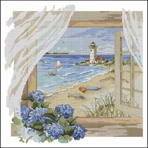 홈데코 sea view 십자수 패키지 (도안+원단+실+바늘)