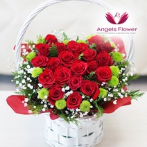 엔젤스플라워 전국꽃배달서비스 생화 장미꽃바구니 관엽식물 축하 프로포즈, F06_장미한아름 하트 고급형, 1개