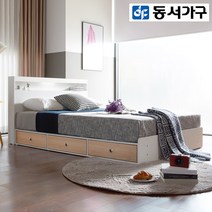 동서가구 LV 레인 LED 1단수납 슈퍼싱글침대&퀸침대 (매트리스 선택), 화이트메이플콤비