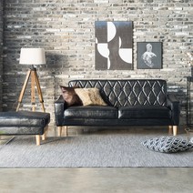 자네트 스키치 3인용 가죽쇼파 스툴포함, 빈티지블랙