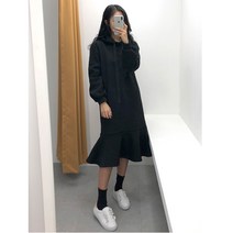 코튼홀릭 머메이드 기모 롱 후드원피스 3color