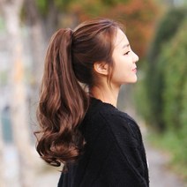 고운머리 여성용 집게형 포니테일 로맨틱 웨이브 테일 부분 가발, 내츄럴블랙, 1개