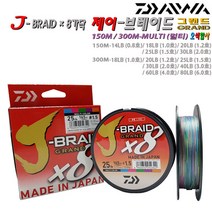 J브레이드 그랜드150m 0.6~4호 멀티.8가닥로 짠 교직 오색 PE합사.루어/라이트지깅/다운샷 베이트릴/전동릴용.주꾸미/갑오징어/문어/우럭/광어/열기/민어/대구/가물치, 멀티-오색