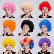 삐에로 가발 소형 광대 뽀글이 파마 파티 의상소품, 퍼플