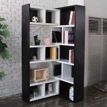 블랑누보 코너 확장형 5단 책장 맞춤 슬라이딩 오픈 수납 거실 서재, 블랙화이트