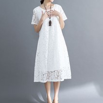 라쿤걸 루즈핏 레이스 반팔 원피스 3XL까지 SN0114