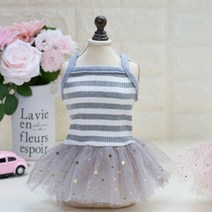 블루팝 애완견 강아지 티셔츠 원피스, 단가라 민소매 원피스 그레이