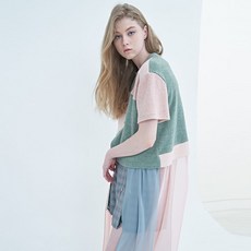라이 여성용 믹스매치 반팔 니트