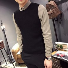 kirahosi 모던 캐주얼 남성 민소매 니트 스웨터 조끼 스쿨룩 12호+ 덧신 증정