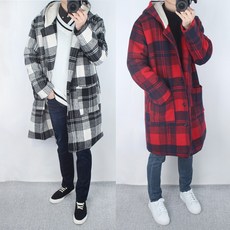 흔남몰 남녀공용 타탄 체크 밍크 남자 겨울 후드 커플 코트