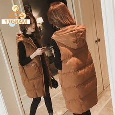 여성 패딩조끼 후드 다운 조끼 겨울 긴 두꺼운 봄