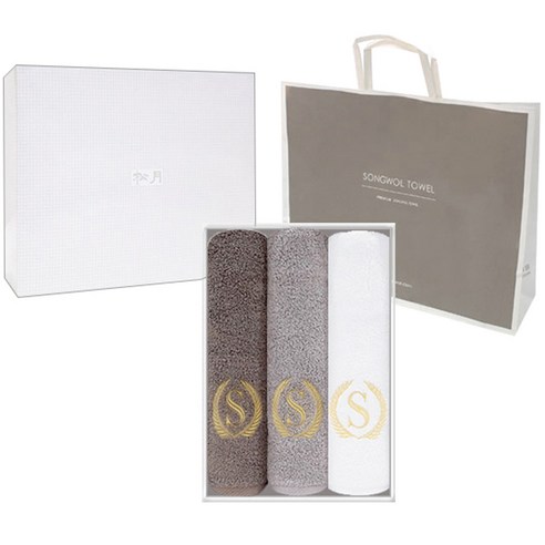 송월타월 슈퍼클래스 s50 수건 150g 3p 선물세트 + 쇼핑백, 갈색, 연갈색, 아이보리, 1세트