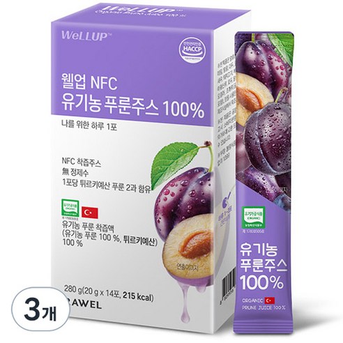 웰업 NFC 유기농 푸룬주스, 280g, 3개
