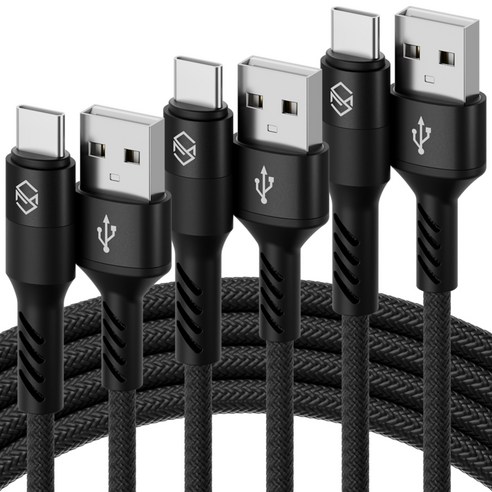 신지모루 로프 C타입 고속충전 케이블, 3m, 블랙, 3개