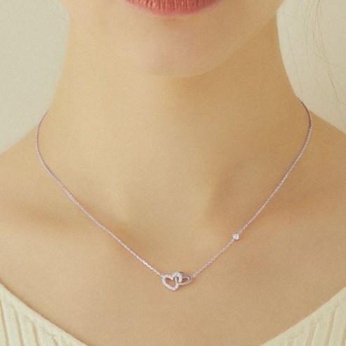 제이에스티나 여성용 더블 하트 목걸이 + 쇼핑백 + 케이스 + 메시지카드