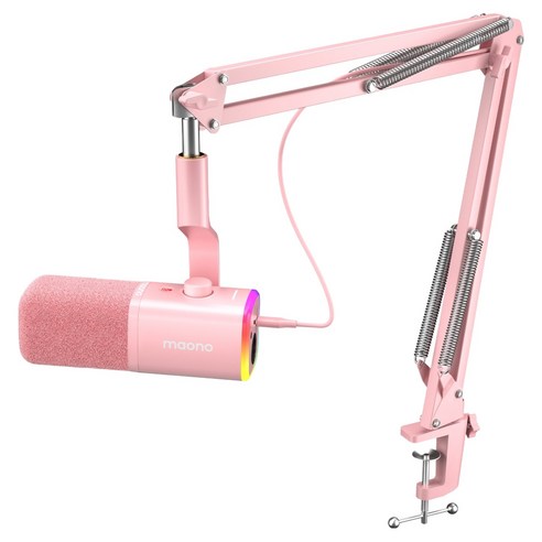 마오노 USB XLR 다이나믹 마이크 게이밍 방송용 녹음용 암 스탠드형, 핑크, PD100XS