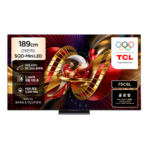 TCL 4K UHD Mini LED 프리미엄 SQD Google TV, 75C8L, 방문설치, 벽걸이형, 189cm(75인치)