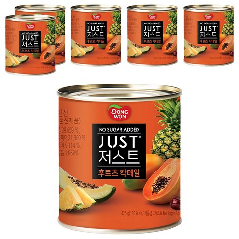 동원 JUST 저스트 노슈가 후르츠 칵테일 통조림, 6개, 425g