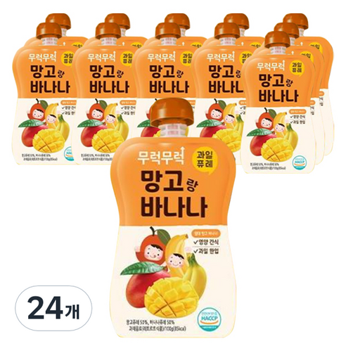 이유케어스 유아용 무럭무럭 과일 퓨레, 망고 + 바나나 혼합맛, 24개, 100g