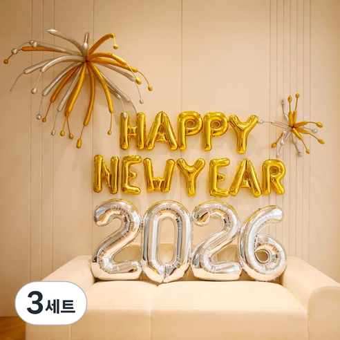 피앤비유니티 해피뉴이어 폭죽풍선 세트, 04 골드 + 실버, 3세트
