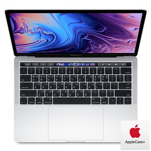 Apple 2019년 맥북 프로 터치바 13 8세대, 실버 , AppleCare+포함, i5-2.4GHz quad-core, SSD 512GB, Intel Iris 655