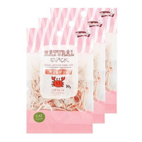 굿데이 네츄럴 스낵 고양이 간식, 게살슬라이스, 30g, 3개