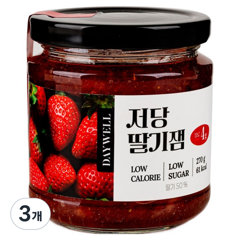 데이웰 저당 저칼로리 딸기잼, 3개, 270g
