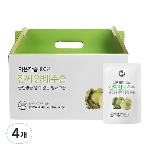 김재식헬스푸드 저온착즙 100% 진짜 양배추즙, 3L, 4개