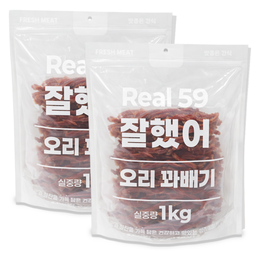 리얼59잘했어 강아지 대용량 영양 간식, 2개, 1kg, 오리꽈배기