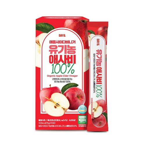 DAY 유기농 애사비 100% 애플사이다비니거/스틱/자연발효/사과초모식초/고함량유기산/휴대용, 15g, 15개
