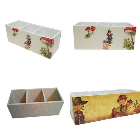 목재반제품 냅킨아트 목재 MDF 연필꽂이 3가지 종류, 1개, 3칸