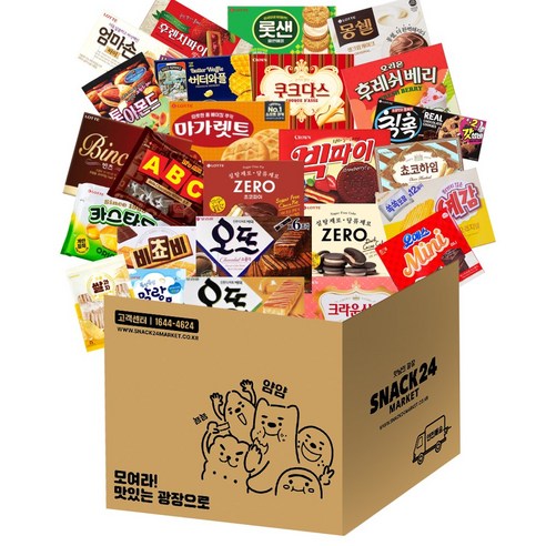 사무실25종 대용량 박스과자세트 (몽쉘 초코파이 오예스 쿠크다스 후레쉬베리 카스타드 오뜨 마가렛트 롯샌 크라운산도 예감 칙촉 초코하임 엄마손파이 비쵸비 빈츠), 스낵24 사무실 25종 한달살기 대용량 박스과자세트, 1세트