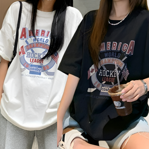 쁘띠엘라 레터링반팔티 루즈핏 신축성 1+1
