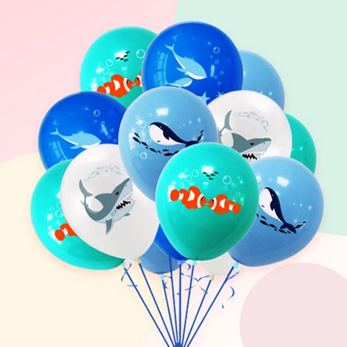 [파티지] 물고기풍선 모음 / 아기 문어 상어 고래 바다 풍선 인어 꽃게, SE_C_바다 상어 라텍스풍선 (12개)