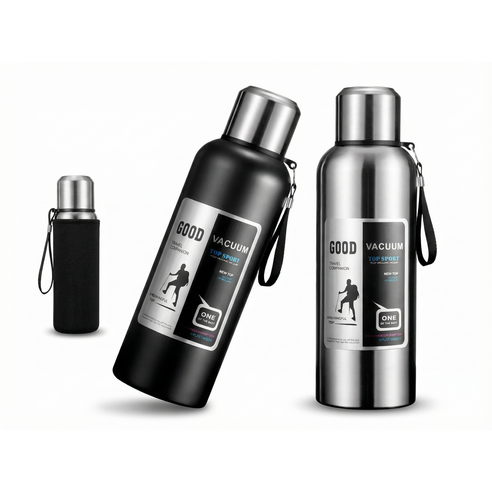 코코리브 스텐316 보온보냉병 파우치 세트, 1개, 1000ml, 스틸