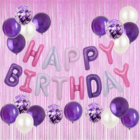 HBD 은박풍선 크롬메탈 혼합풍선세트 파티커튼 생일파티세트 [에브리띵스마일] 1221, 1세트, 퍼플믹스 풍선 커튼