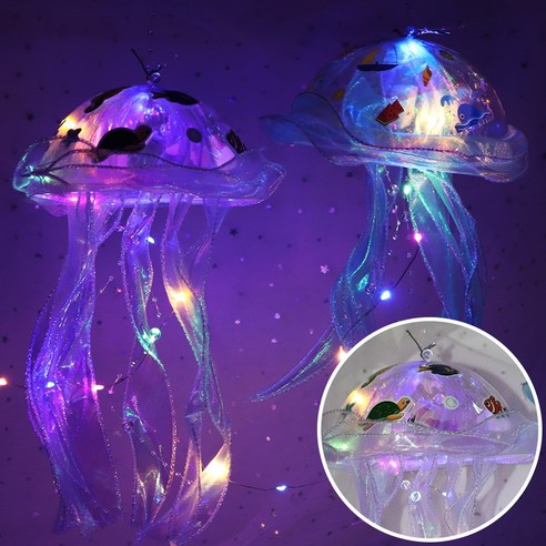 오렌지몰 여름 해파리 LED 램프 모빌 장식 만들기 DIY 키트 여름 미술활동 나비 스티커 체험활동, 10개, 일반 LED 해파리 - 바다 속 친구들 스티커(불투명)